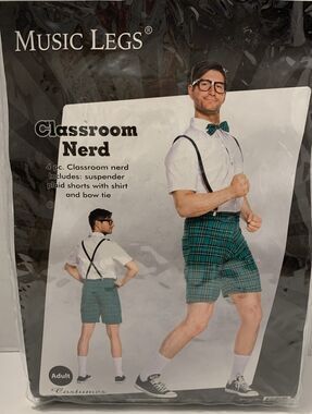 Music Legs Men's Classroom Nerd Costume White/Black/Green X-Large - 76022